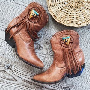 Vintage Zodiac Leather Fringe Tassel Aztec Western